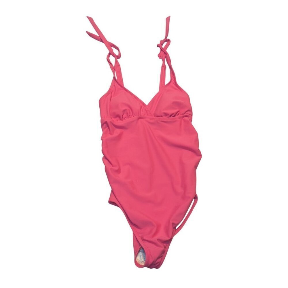 Isabel Maternity Swimsuit Size Small One Piece Pink V Neck Tie Shoulder Strings